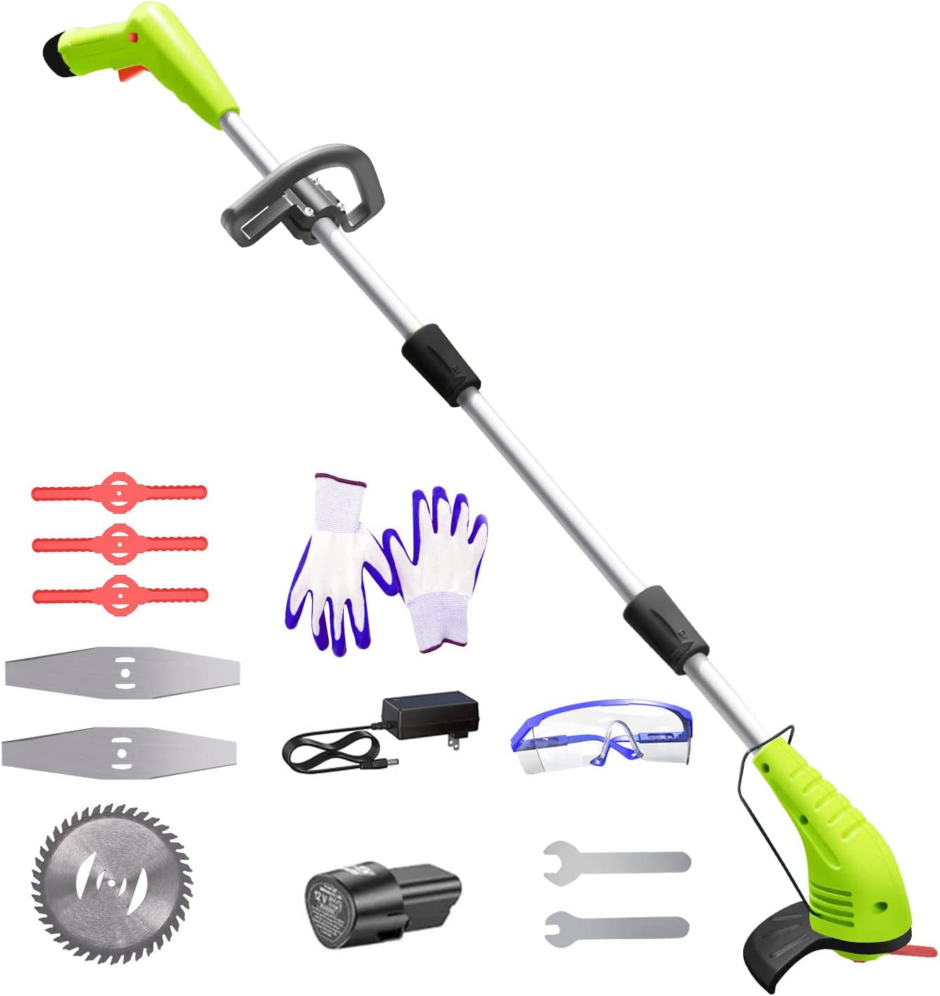 Cordless Lawn Trimmer Weed Wacker:  12V Grass Trimmer Lawn Edger with 2.0Ah Li-Ion Battery Powered and Cutting Blade, Adjustable Height Weed Eater Tool for Garden and Yard