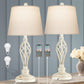 Table Lamps Bedside Lamp Set of 2,  Traditional Rustic Farmhouse Touch Lamps 3-Way Dimmable Retro Nightstand Lamps with USB Port Ivory Spiral Cage Design Base Drum Shade for Bedroom