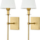 Slim Wall Sconces Set of 2 White Fabric Shade Wall Sconce Hardwired Indoor Wall Light Column Stand Bedroom Wall Lamp Bathroom Vanity Light Fixture, Antique Brass