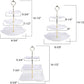 3 Pack 3 Tiers White Plastic Cupcake Stand Dessert Stand Tiered Serving Trays with Gold Rod - Round, Square, Flower