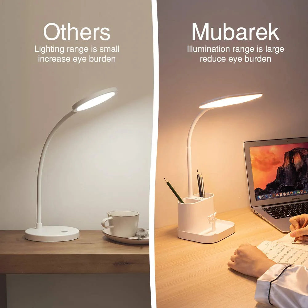 Office Lamp, 8W 3 Modes Battery Operated Lamp, White Desk Lamp for Desk, Study Lamps for Desk, Desk Lamps for Bedrooms, Dimmable Office Light, Bright Desk Lamp, USB Desk Lamp, Modern Desk Lamp