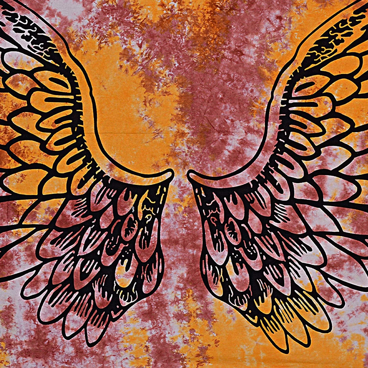 Psychedelic Tie Dye Mandala Angel Wings Hippie Boho Indian Tapestry Wall Hanging Throw Symbolizing Hope Faith Love (Yellow Multi Tie Dye, 30X40 Inches)
