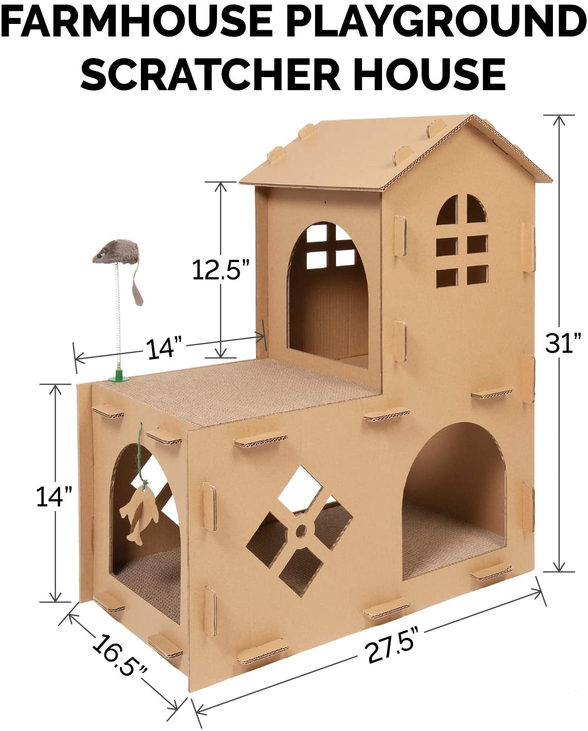 Furhaven Farmhouse Multi-Level Cat Scratcher Hideout W/ Catnip - Cardboard Brown, One Size