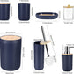 8Pcs Navy Blue Bathroom Accessories Set - with Trash Can Toothbrush Holder Soap Dispenser Soap and Lotion Set Tumbler Cup…