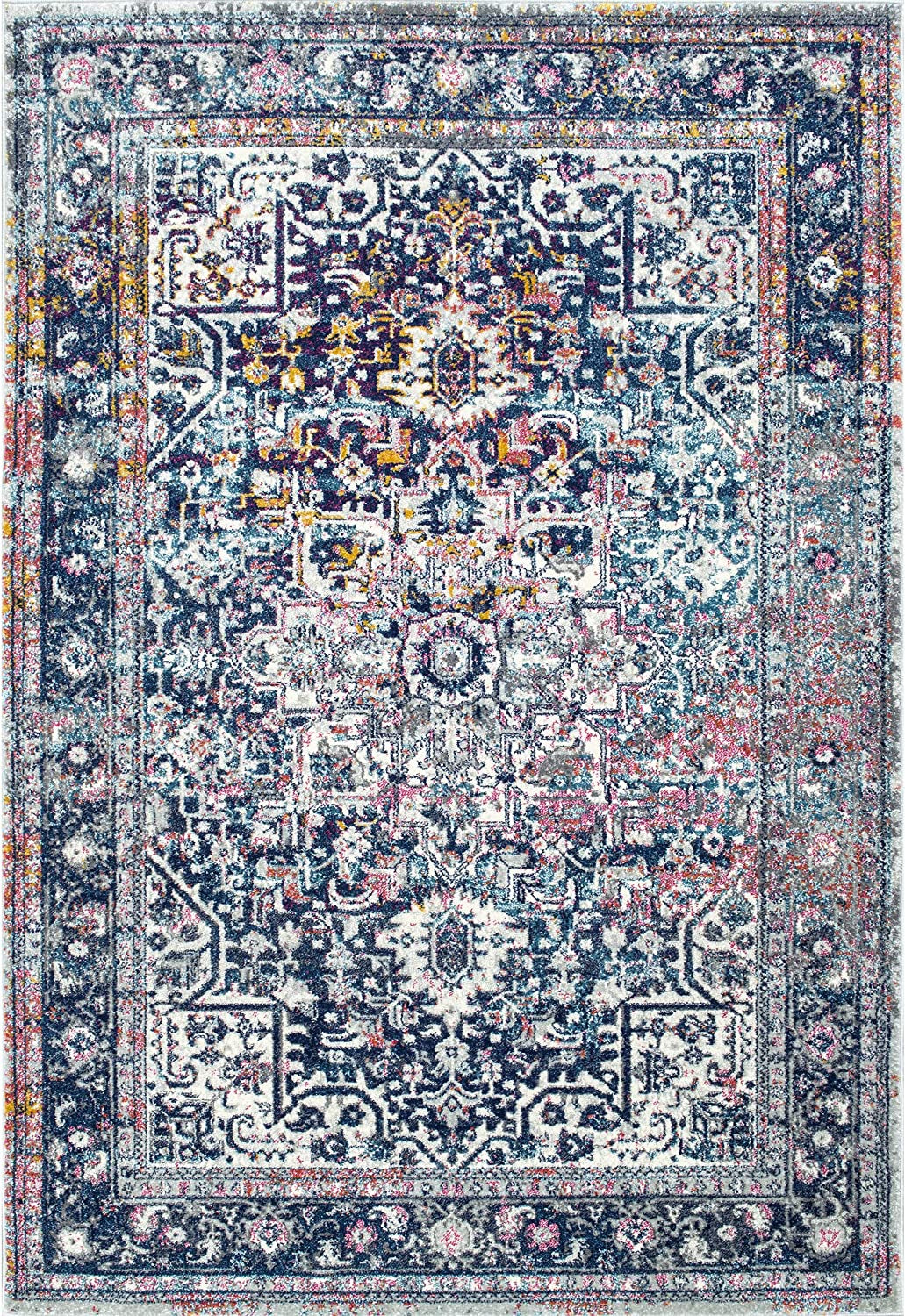 Lilah Medallion Vintage Area Rug, 5' X 7' 5", Blue