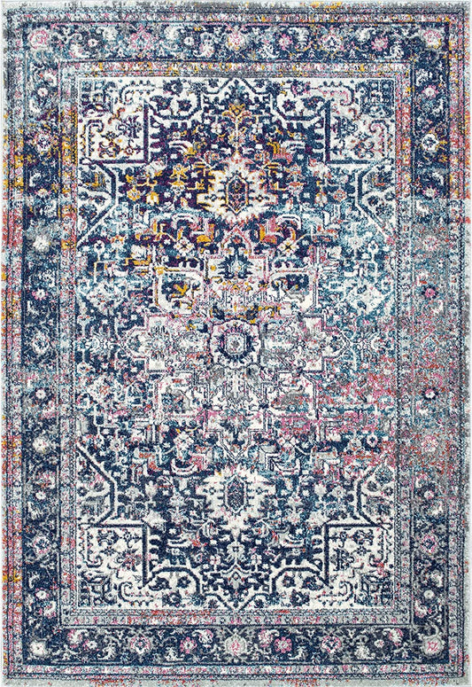 Lilah Medallion Vintage Area Rug, 5' X 7' 5", Blue