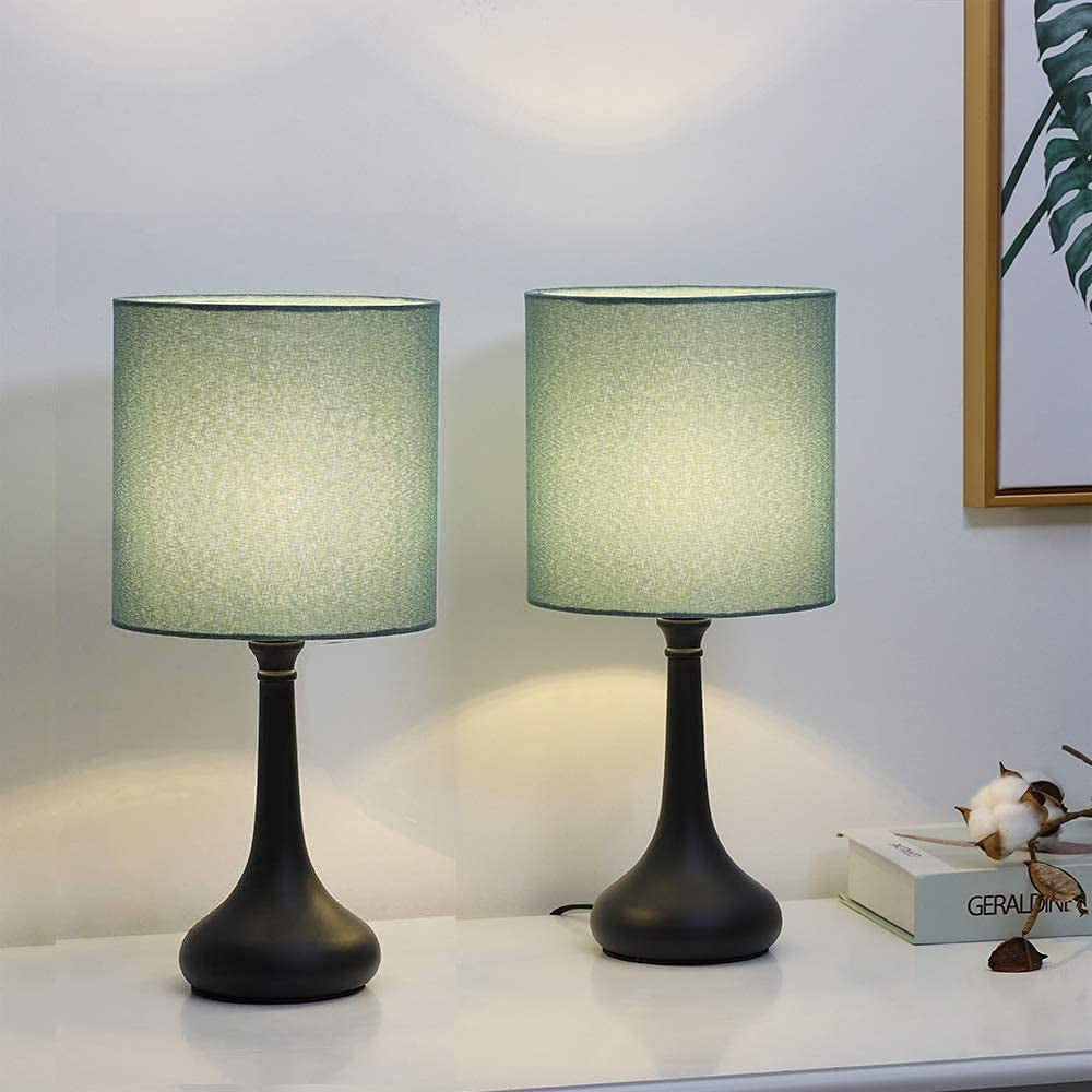 Lamps for Bedroom Set of 2- Bedside Lamps with Fabric Shade and Metal Base, Small Table Lamps for Living Room, Bedroom, Living Room, Office,Blue-Green