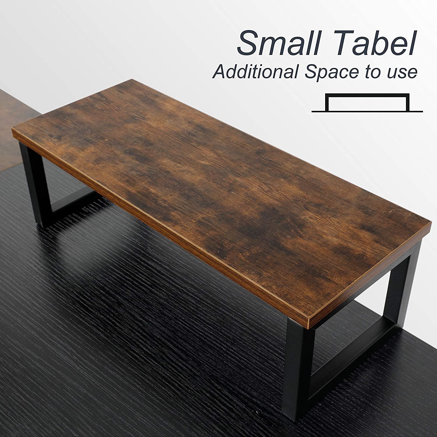 55 Inch Computer Desk, Home Office Desk, Large Writing Study Table with Splice Board, Morden Laptop Table with Monitor Stand, Headphone Hook, Extra Strong Legs (Black + Rustic Brown)
