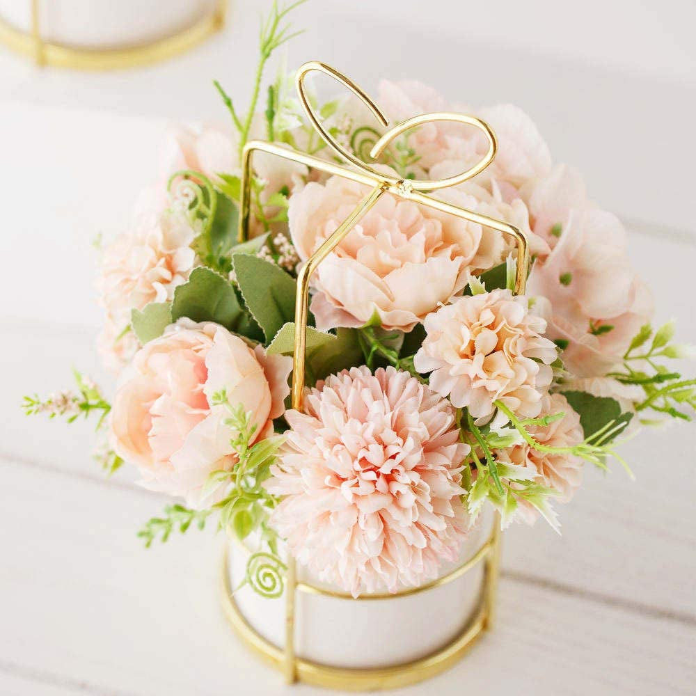 Artificial Flowers Fake Peony Silk Hydrangea Flower with Vase Flower Décor Arrangements for Wedding Decoration Table Centerpieces(Pink with Vase Set)