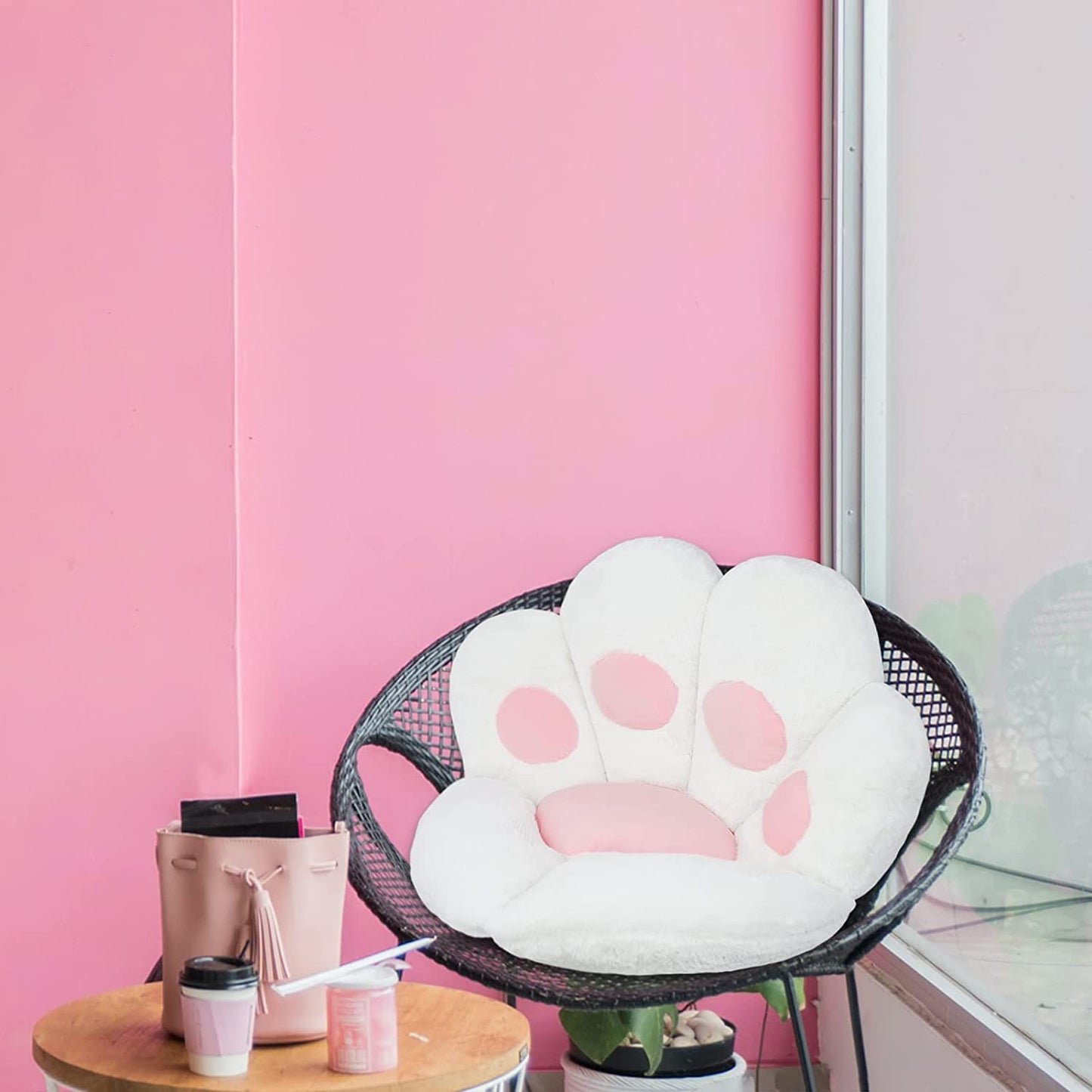 Comfy Chair Cushion Plush Cat Paw Cushion Lazy Sofa Seat Cushion Cozy Floor Cushion Seat Pillow Gift for Girl (70*60Cm, White)