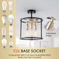 Industrial Semi Flush Mount Ceiling Light Fixture, 3-Light Farmhouse Vintage Black Ceiling Lamp with Adjustable Socket, Rustic Chandelier Metal Cage Shade for Kitchen Hallway Entryway Passway Bedroom