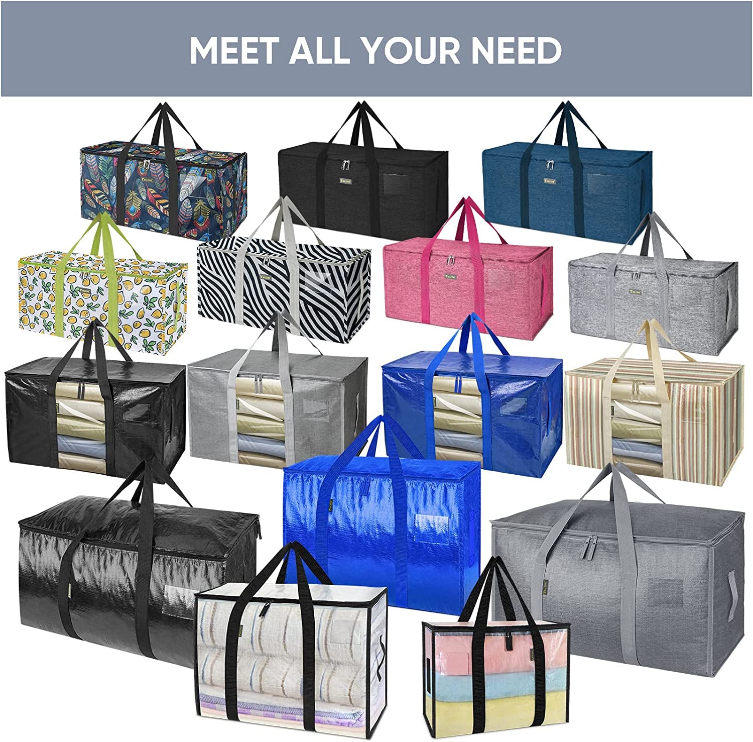 6 Pack Extra Large Moving Bags with Zippers & Carrying Handles, Heavy-Duty Storage Tote for Space Saving Moving Storage