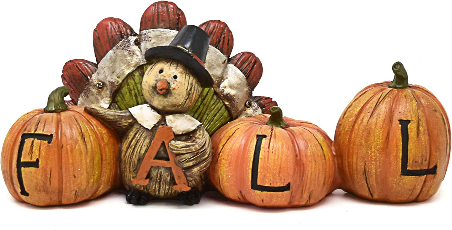 Thanksgiving Decorations Fall Turkey Pumpkin Table Topper Figurine Centerpiece Harvest Autumn Resin Tabletop for Outdoor Indoor Fireplace Mantle Desk Shelf Kitchen Living Room Home Party Decor