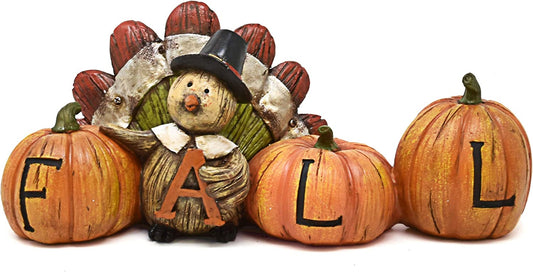 Thanksgiving Decorations Fall Turkey Pumpkin Table Topper Figurine Centerpiece Harvest Autumn Resin Tabletop for Outdoor Indoor Fireplace Mantle Desk Shelf Kitchen Living Room Home Party Decor