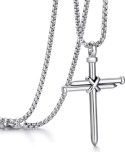 Cross Necklace for Men Cross Pendant STRENGTH Bible Verse Stainless Steel Necklace