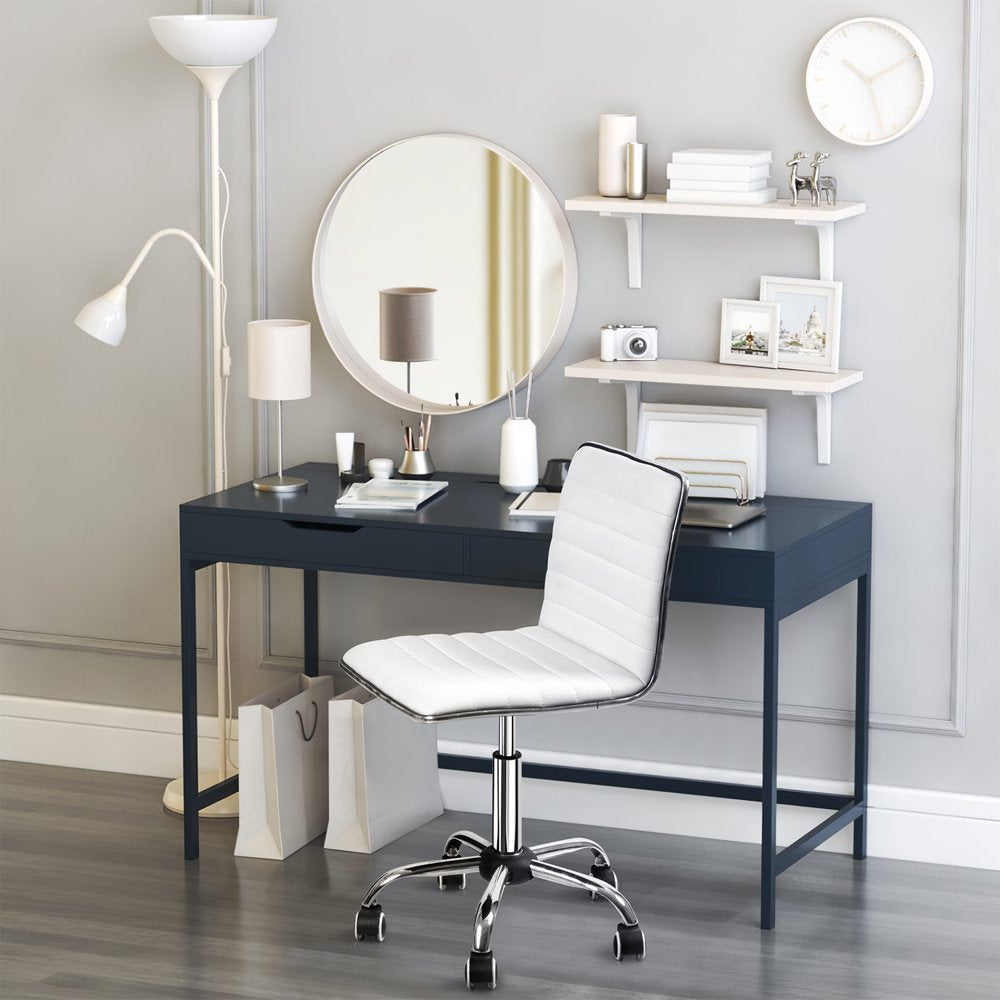 Mid Back Faux Leather Office Desk Computer Task Chair, with Armless, White