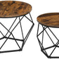Small Coffee Table Set of 2, round Coffee Table with Steel Frame, Side End Table for Living Room, Bedroom, Office, Rustic Brown and Black ULET040B01