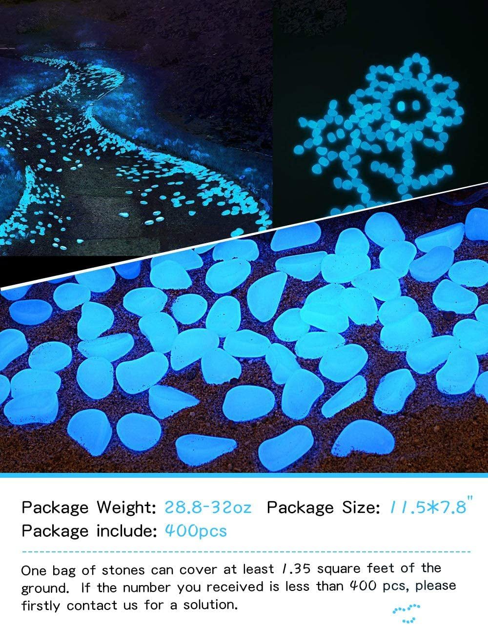 【400 Pcs】 Glow in the Dark Rocks,Glowing Stones Garden Glow in the Dark Pebbles Outdoor Decorative Stones Small Patio Decor Garden Decorations