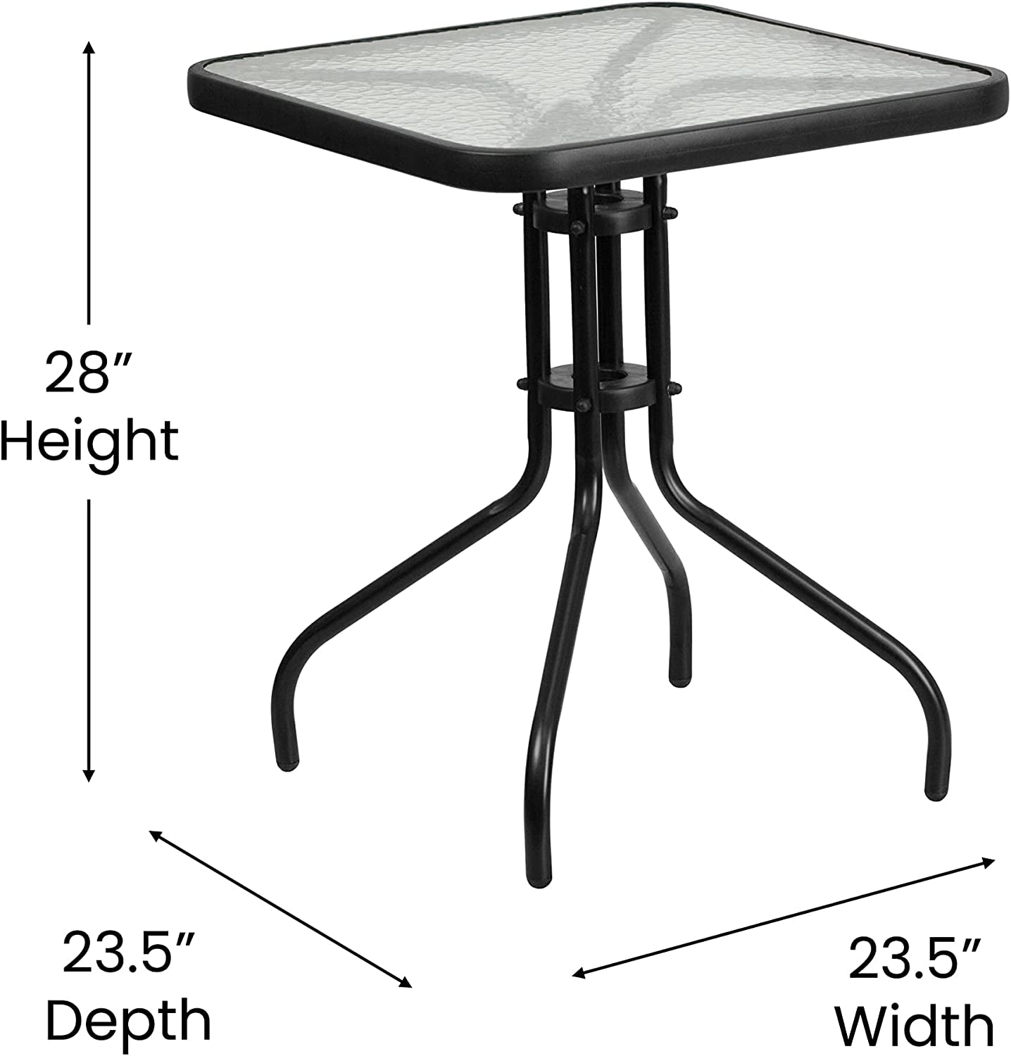 23.5'' Square Tempered Glass Metal Table