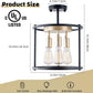 Industrial Semi Flush Mount Ceiling Light Fixture, 3-Light Farmhouse Vintage Black Ceiling Lamp with Adjustable Socket, Rustic Chandelier Metal Cage Shade for Kitchen Hallway Entryway Passway Bedroom