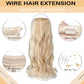 Serect Hair Extension 20" Curly Wavy Invisible Wire Adjustable Hair Extensions Fish Line Flip in Synthetic Hairpiece for Women Bleach Blonde Mix Light Ash Blonde