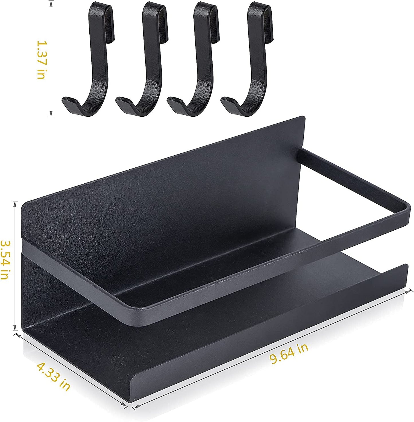 Fridge Magnet Organizer Magnetic Spice Rack with Four Removable Hook Refrigerator Shelf Rack Black (2 Pack)