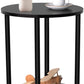 Small round Side Table, 2 Tier Black Wooden End Table/Bed Side Table/Nightstand for Living Room/Bedroom/Small Space,15.6"(D)*19.72"(H),Metal Legs