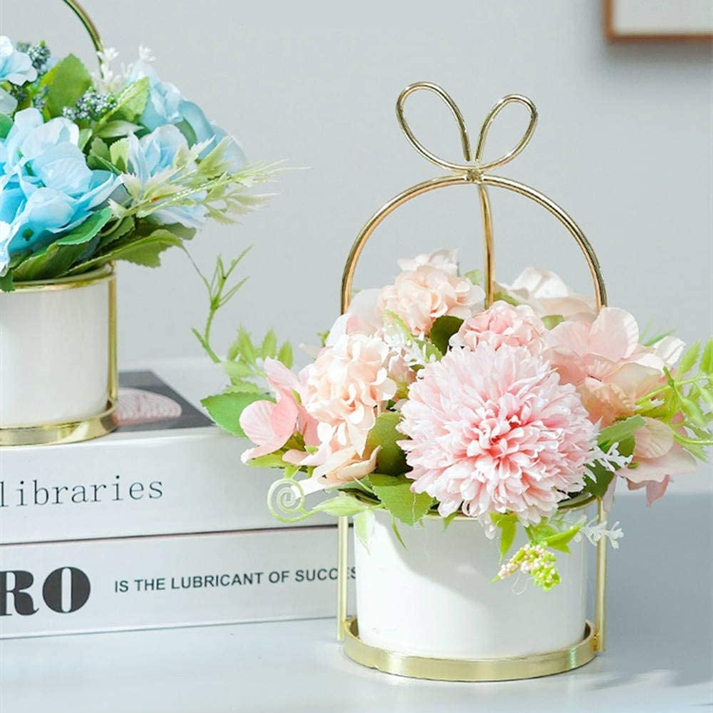 Artificial Flowers Fake Peony Silk Hydrangea Flower with Vase Flower Décor Arrangements for Wedding Decoration Table Centerpieces(Pink with Vase Set)