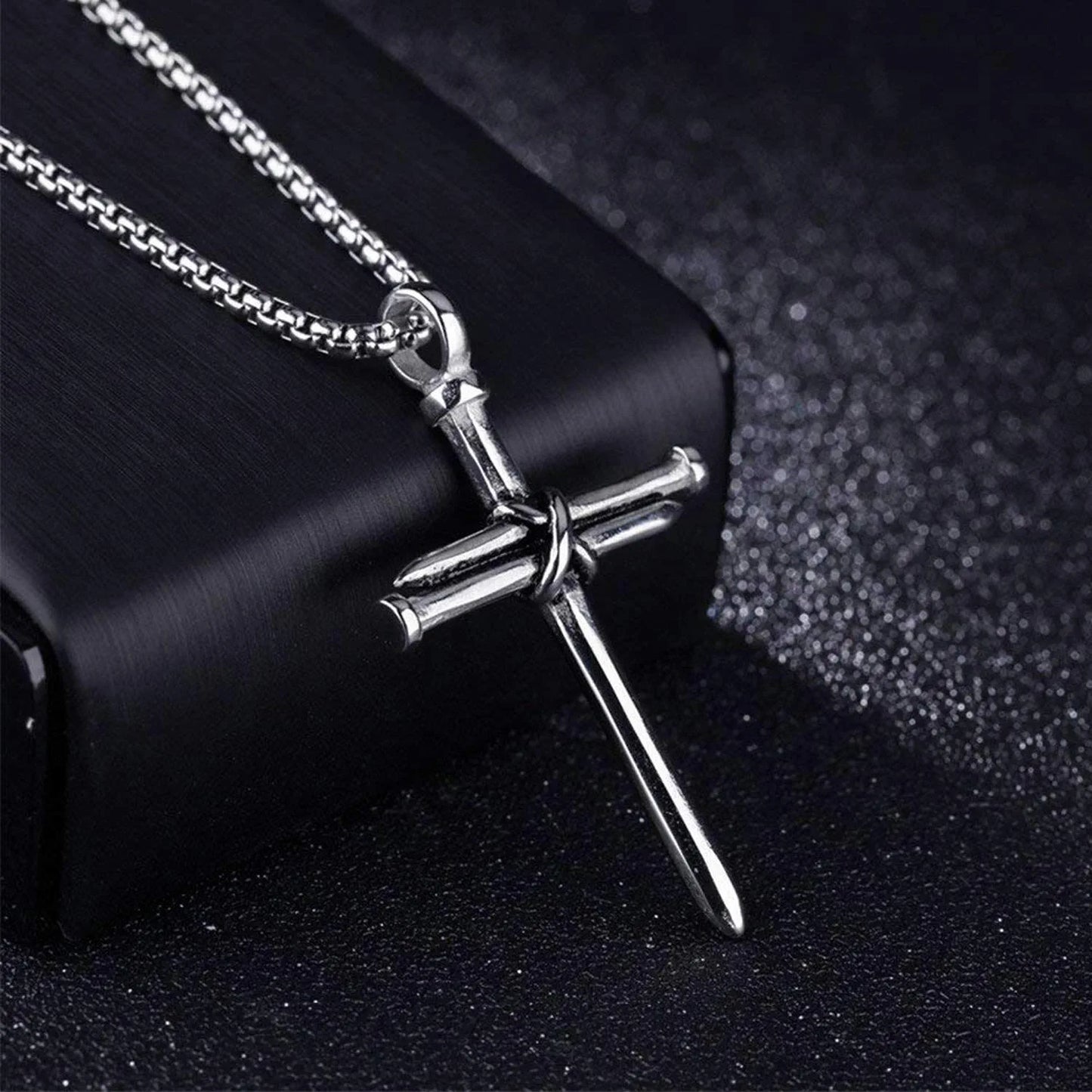 Cross Necklace for Men Cross Pendant STRENGTH Bible Verse Stainless Steel Necklace