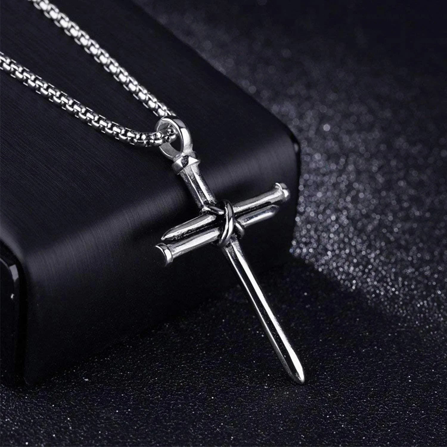Cross Necklace for Men Cross Pendant STRENGTH Bible Verse Stainless Steel Necklace