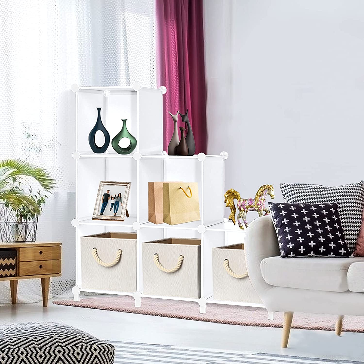 Cube Storage 6-Cube Closet Organizer Bookshelf Bookcase DIY Storage Cubes Organizer Plastic Closet Cabinet Cube Organizer Storage Shelves for Bedroom Living Room, Pure White