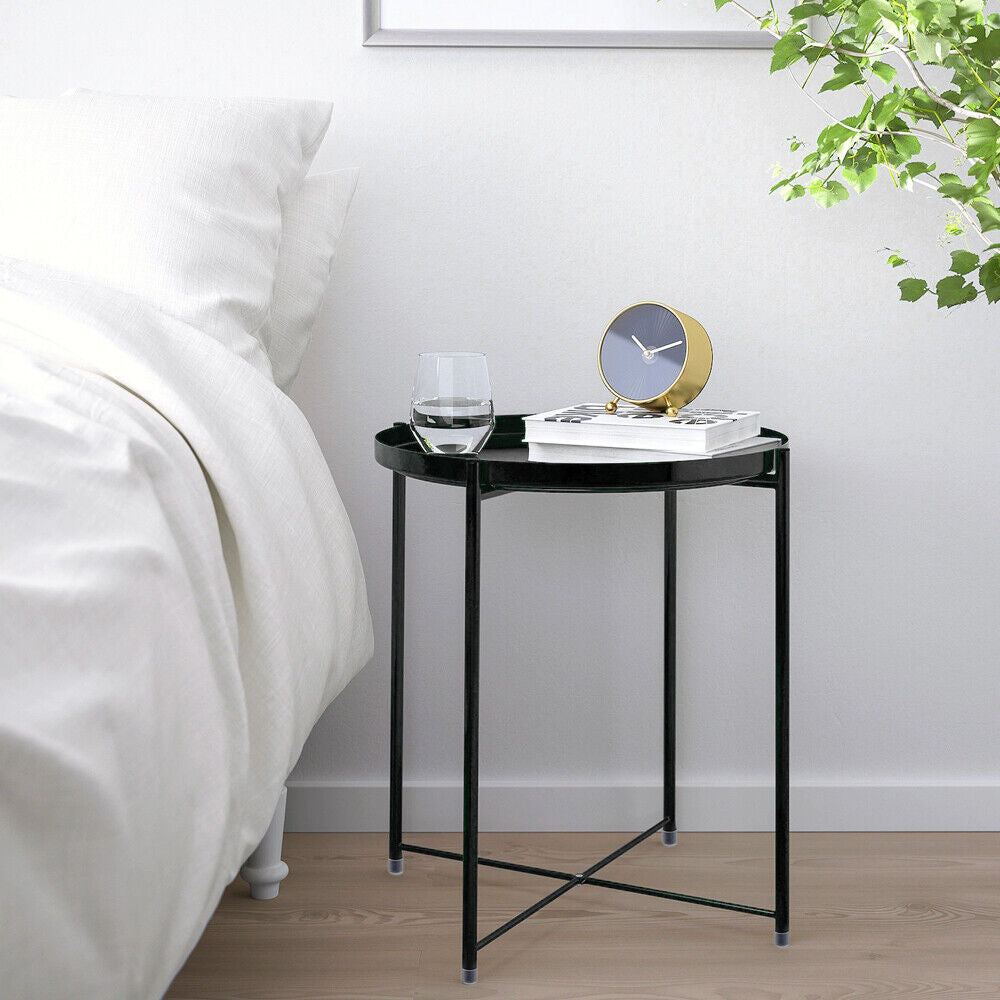 Small Metal round End Side Accent Coffee Table Nightstand Living Room Bedroom