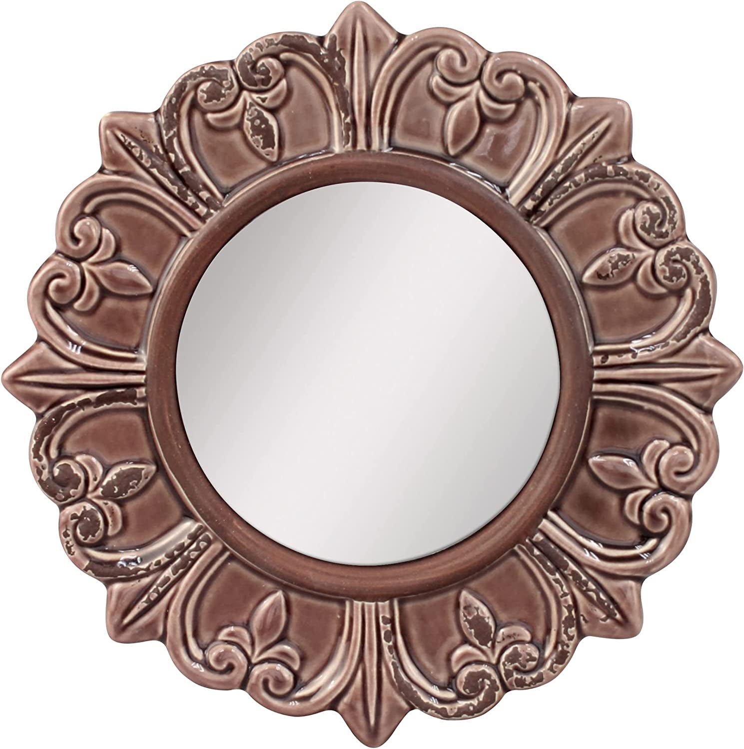 Decorative 9" Warm Taupe round Ceramic Accent Wall Mirror