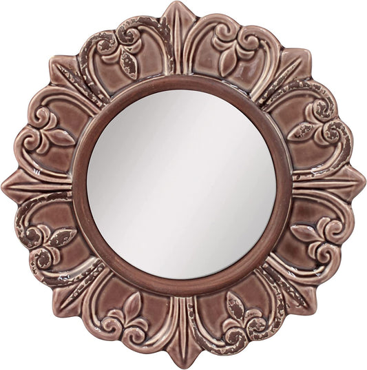 Decorative 9" Warm Taupe round Ceramic Accent Wall Mirror