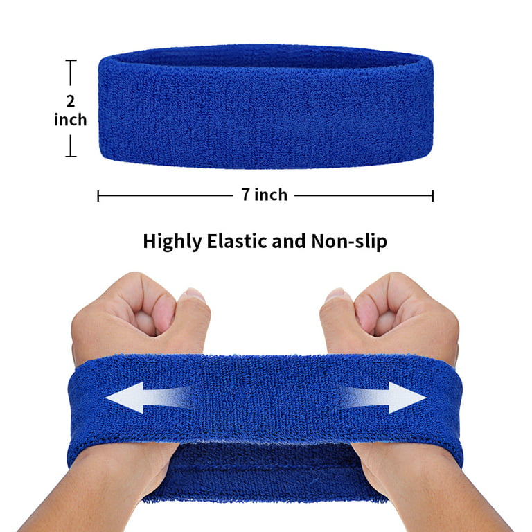 GOGO 6 Pieces Sports Headbands Terry Cloth Sweat Absorbing Head Band Navy