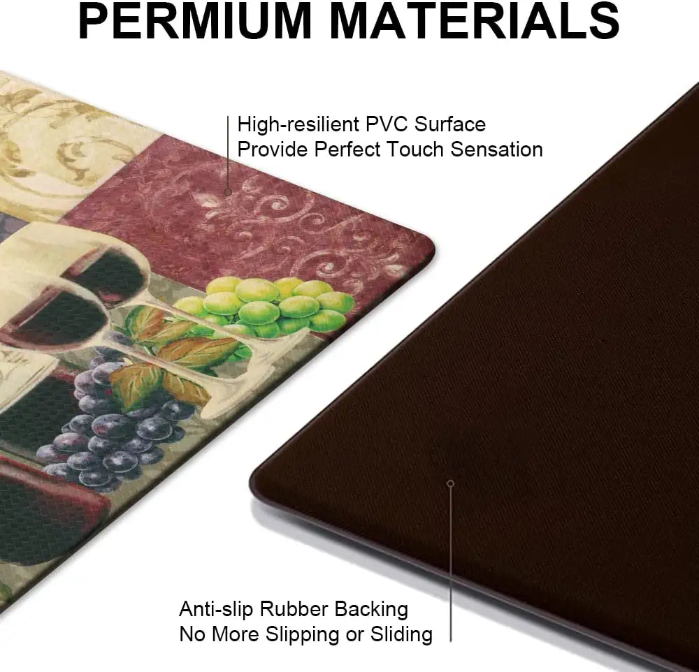 Kitchen Mat Set of 2 Cushioned anti Fatigue Mat, Wine Print Cushioned Kitchen Rug 18"X59"+18"X30", Waterproof Non Slip Comfort Kitchen Mats for Floor, Memory Foam Kitchen Rugs and Mats