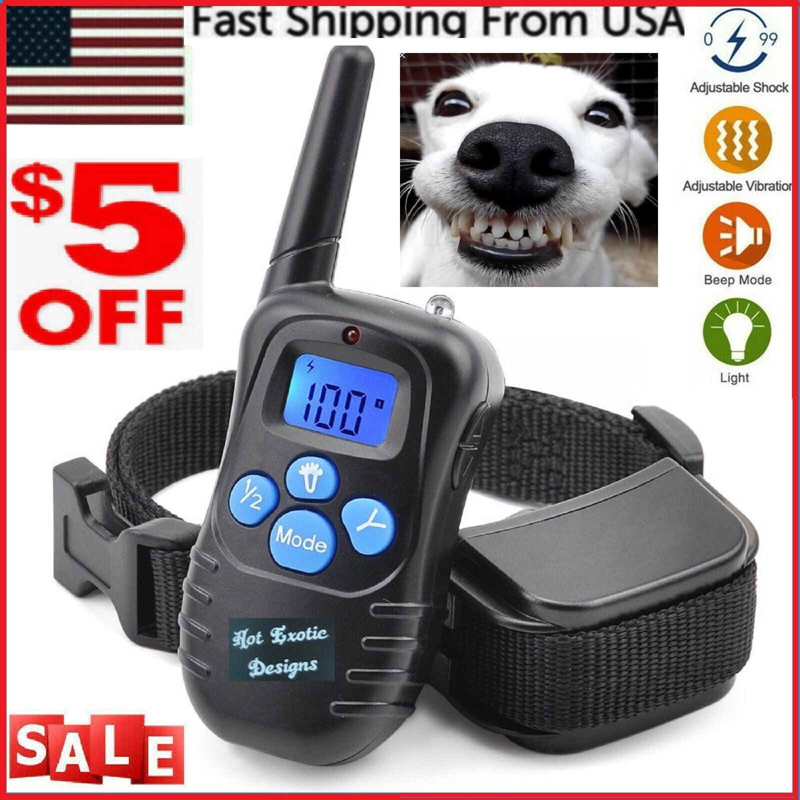 1000 FT Remote Dog Shock Training Vibration Collar Rechargeable LCD Pet Trainer