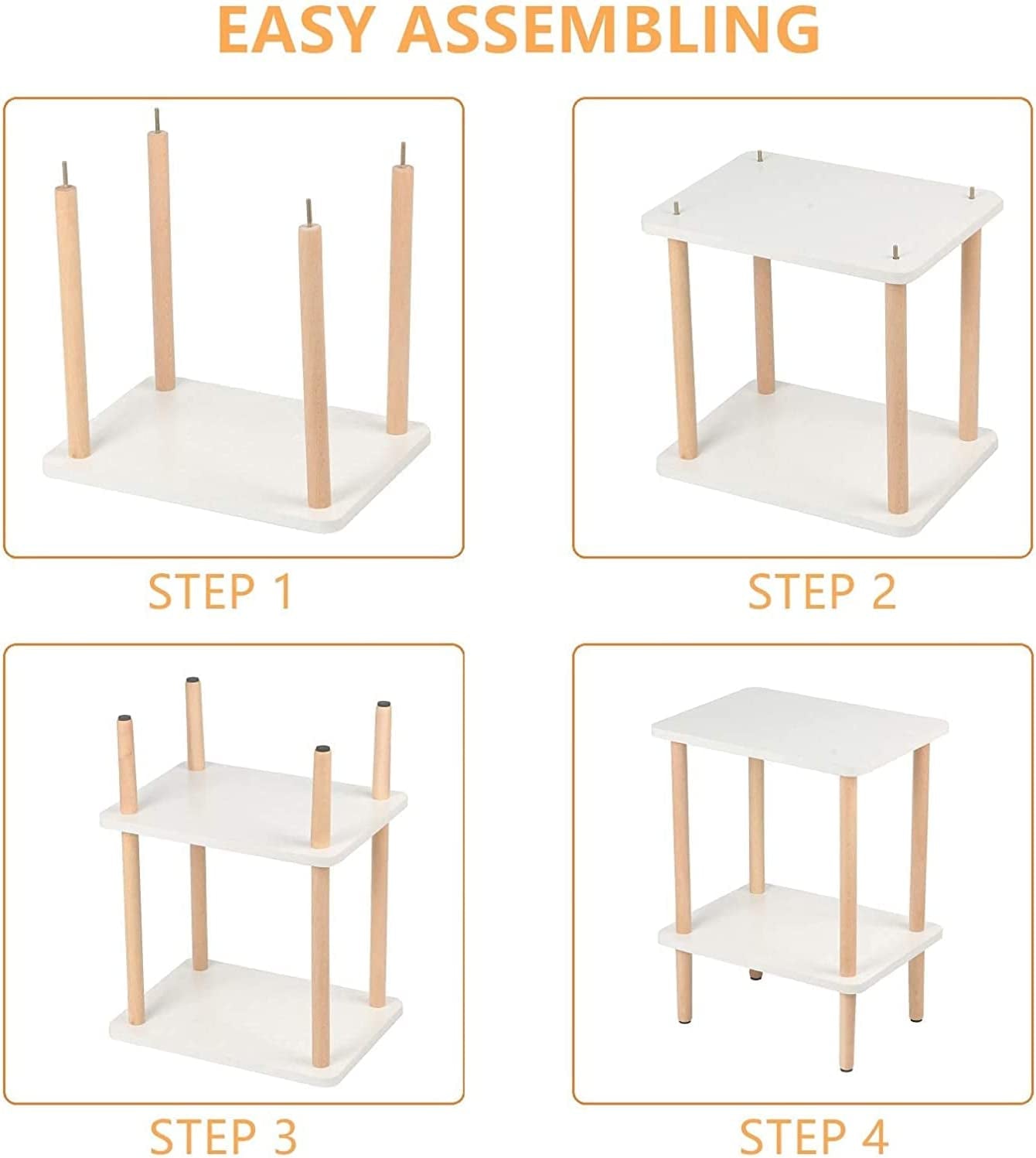 Side Tables Set of 2, Tall End Tables with Storage Rack, Wooden Nightstands Bedside Tables for Living Room Bedroom Office No-Tool Assembly (White).