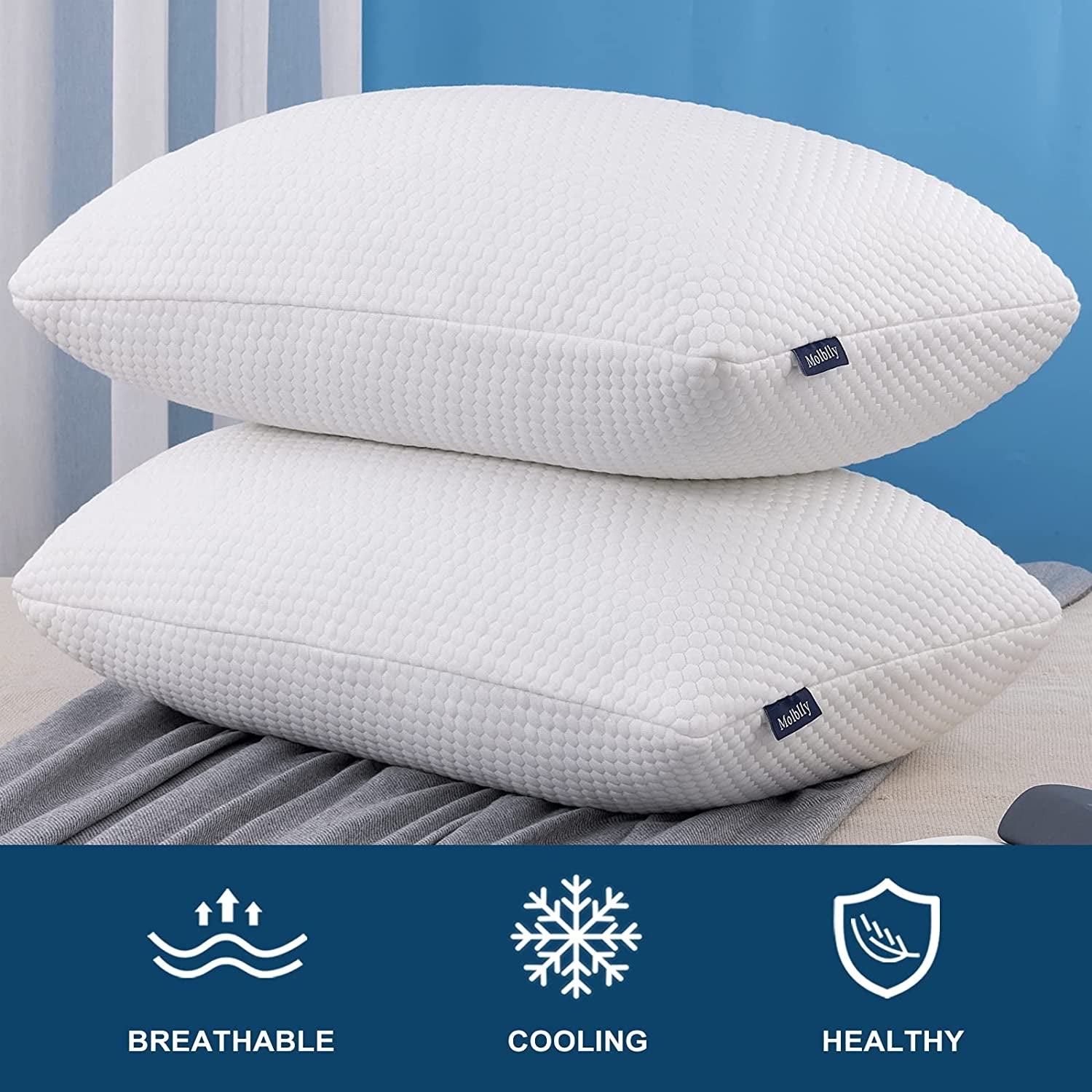 Standard Pillows  Shredded Memory Foam Cooling Bed Pillows Set of 2 Pack Standard Size Pillows 20 X 26 In,Adjustable Loft Washable the Pillow for Side Back Stomach Sleeper Pillows for Sleeping