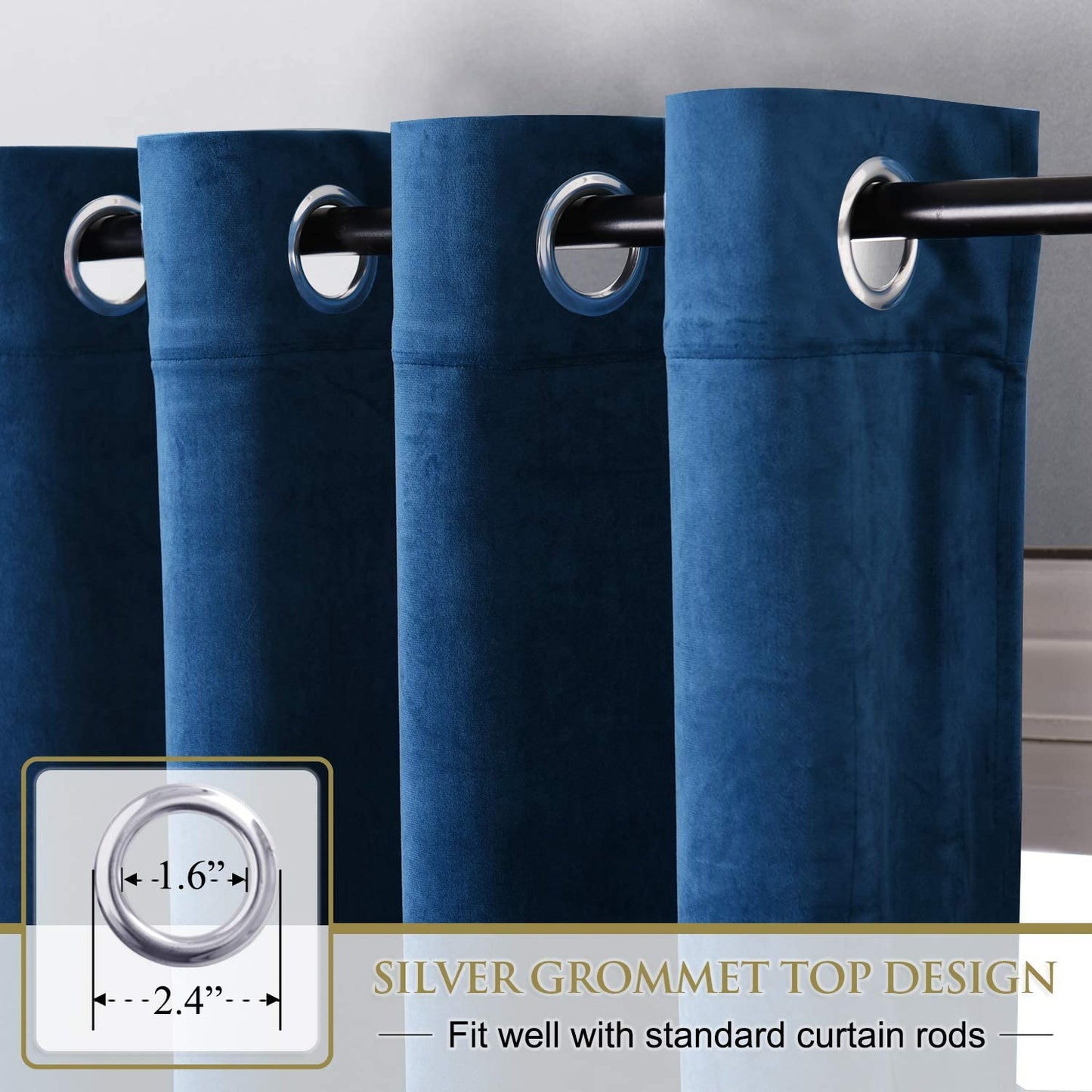 Blue Velvet Curtains Blackout - Warm Soft Velvet Curtains Thermal Insulated Privacy Panels for French Door / Parlor, Royal Blue, W52 X L96 Inches, 2 Panels