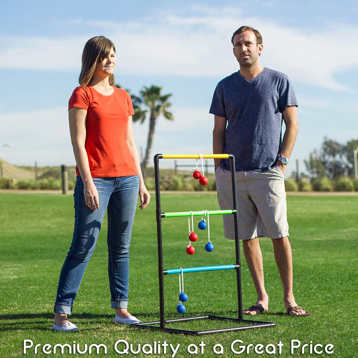Pro Grade Ladder Toss Indoor/Outdoor Game Set with 6 Soft Rubber Bolo Balls, Travel Carrying Case