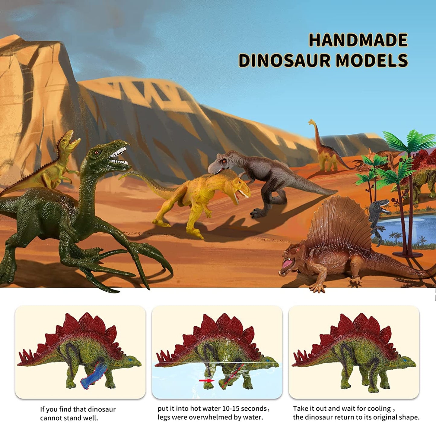 Dinosaur Toys for Kids 3-5 with Activity Play Mat & Trees, Realistic Jurassic Dinosaur Play Set to Create a Dino World Including T-Rex, Triceratops, Velociraptor, Great Gift for Boys & Girls