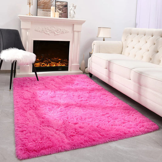 Hot Pink Shaggy Rugs for Bedroom Living Room, Super Soft Fluffy Fuzzy Area Rug for Kids Baby Nursery, Modern Indoor Plush Carpet for Home Decor, 4X5.9 Feet Floor Furry Rugs for Child Dorm Rug