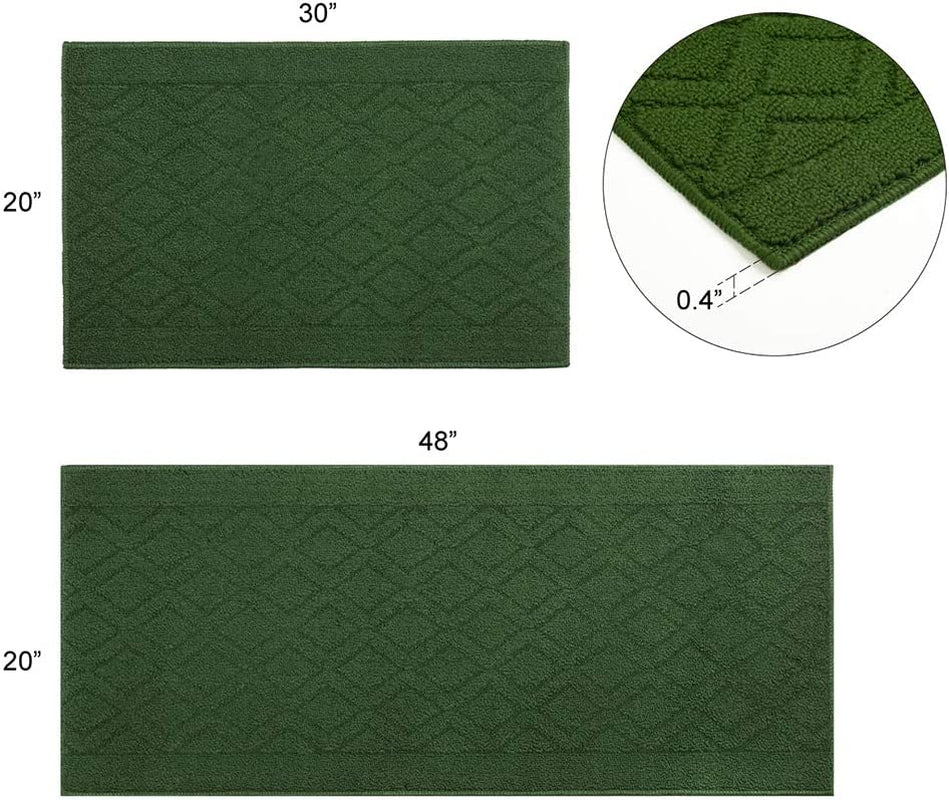 48X20 Inch/30X20 Inch Kitchen Rug Mats Made of 100% Polypropylene 2 Pieces Soft Kitchen Mat Specialized in anti Slippery and Machine Washable (Green)