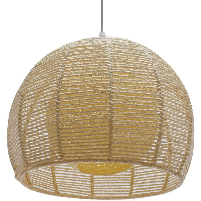WUZSTAR Retro Woven Wicker Ceiling Light Fixture Rattan Shade Farmhouse Hanging Pendant Lamp