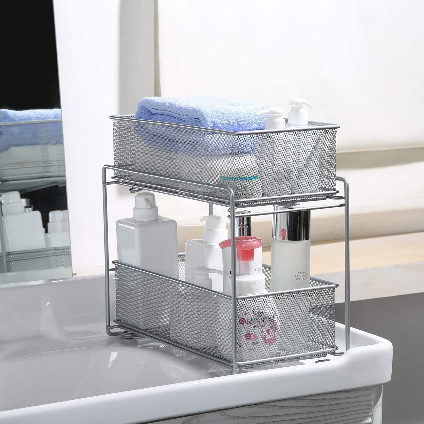 Stackable Cabinet Organizer Pull Out Drawer for Kitchen under Sink Storage,2 Tier