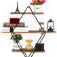 Floating Shelves, Rustic Wood Geometric Wall Shelf, 3 Tier Diamond Metal Storage Shelves for Bedroom, Bathroom, Living Room, Kitchen, Office, Black and Brown