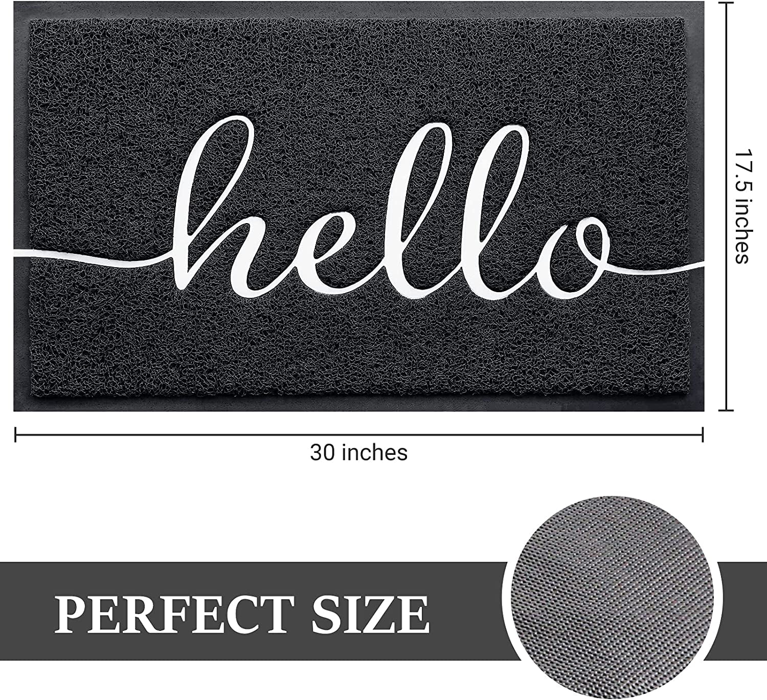 Door Mat (30"X17.5",Black), Durable Welcome Mat Low Profile Floor Mat Front Doormat Indoor Outdoor Door Rug Non Slip Rugs for Entryway, Patio, High Traffic Areas
