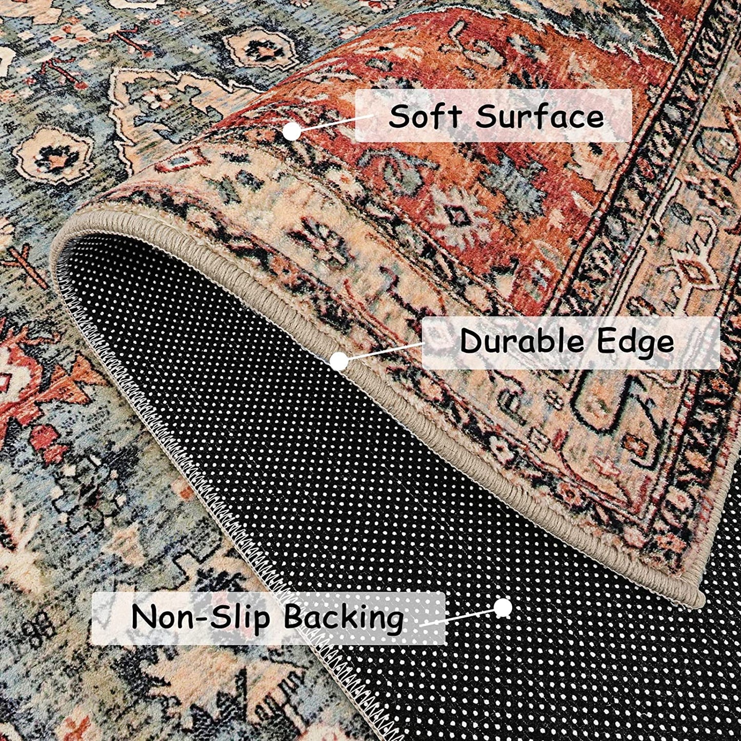 Boho Tribal Area Rug - 2X4.3 Persian Hallway Runner Rug Doormat Bohemian Faux Wool Throw Rug Non-Slip Washable Low-Pile Floor Carpet for Kitchen Laundry Room Entrance Bathroom