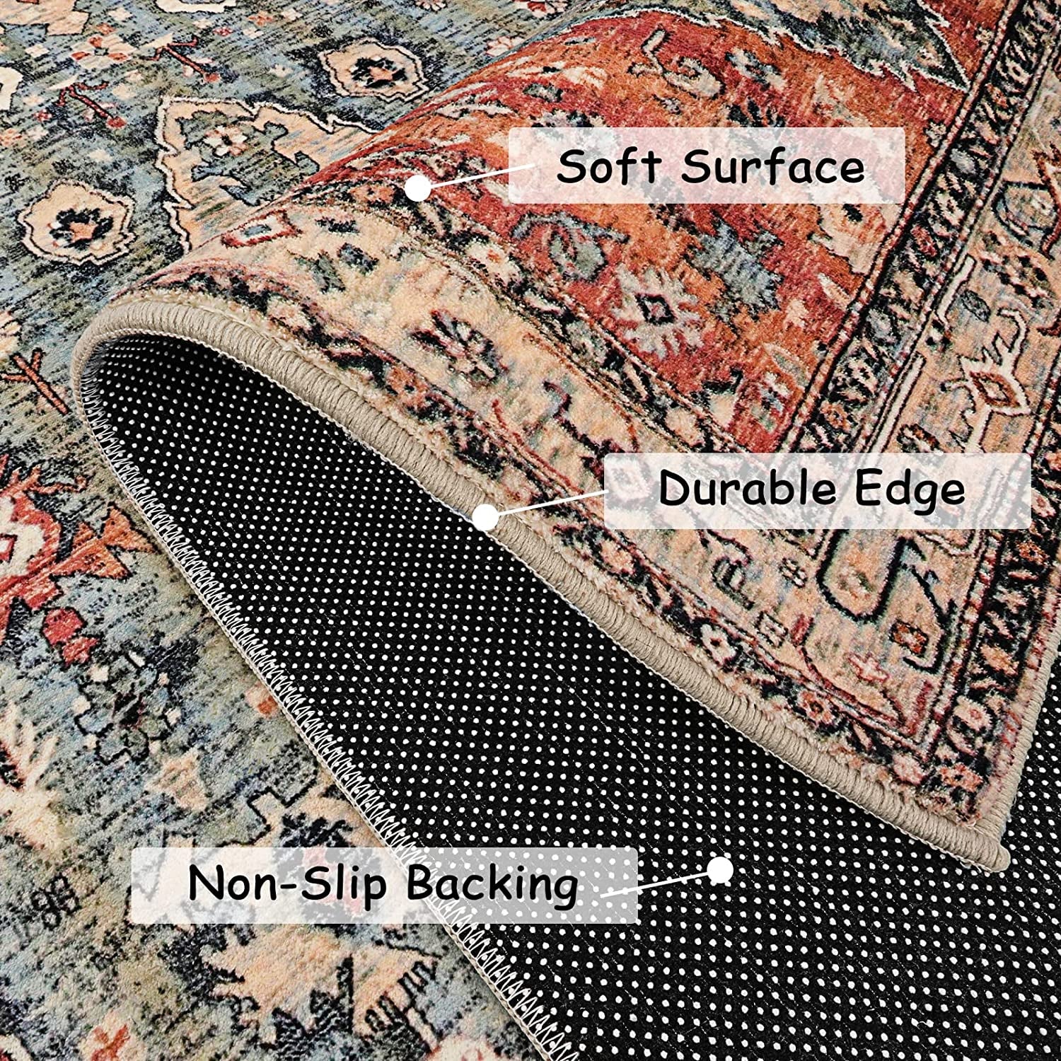 Boho Tribal Area Rug - 2X4.3 Persian Hallway Runner Rug Doormat Bohemian Faux Wool Throw Rug Non-Slip Washable Low-Pile Floor Carpet for Kitchen Laundry Room Entrance Bathroom